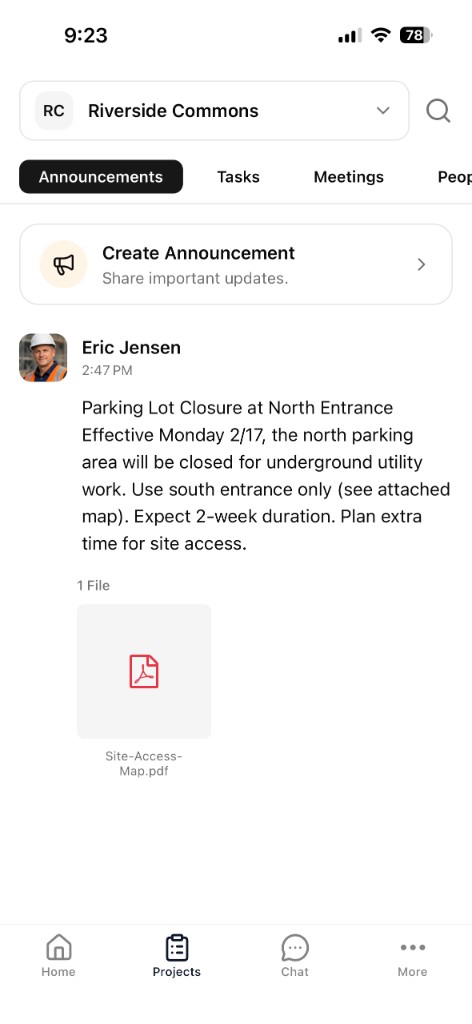 Team announcements in Logkeeper with posts and file attachments